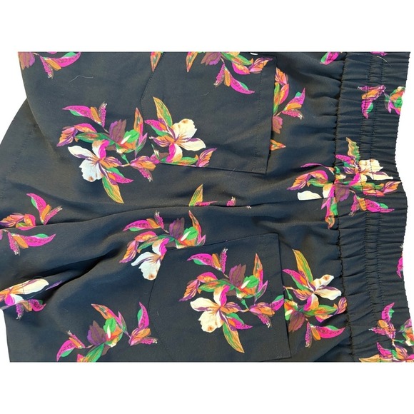 A New Day Floral Print Shorts Drawstring Waist Casual Summer Black‎ M - Picture 3 of 6